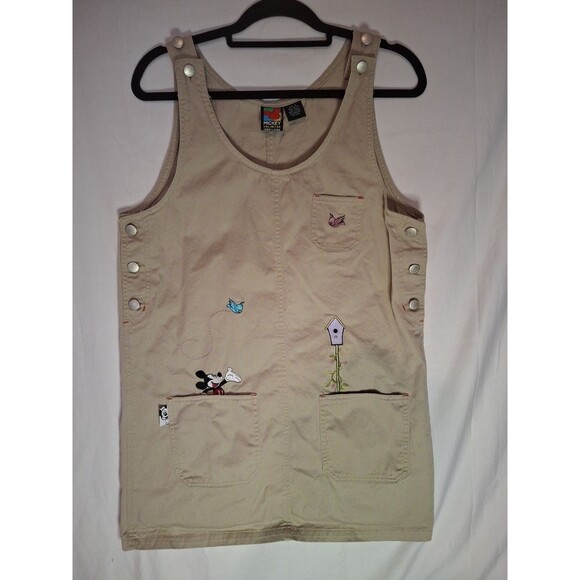VTG MICKEY Unlimited Jerry Leigh Khaki Embroidered Overall Dress Size S - Picture 1 of 10